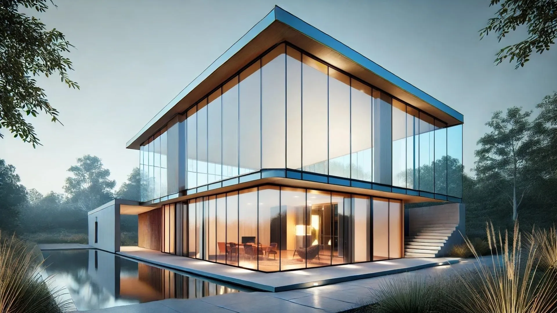 Deniz manzaralı modern bir binada cam balkon sistemi